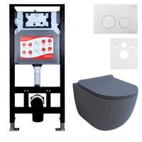 Комплект Унитаз подвесной Esbano Garcia ESUPGARCGM матовый серый + Инсталляция Fram + Кнопка ESINSLM37GW