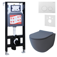 Комплект Унитаз подвесной Esbano Garcia ESUPGARCGM матовый серый + Инсталляция Fram + Кнопка ESINSLM37GW