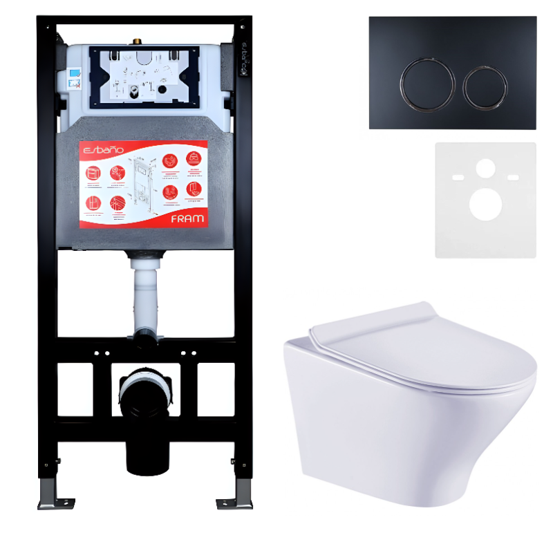 Комплект Унитаз подвесной Esbano Aster ESUPASTEW белый глянец + Инсталляция Fram + Кнопка ESINKRG11MB