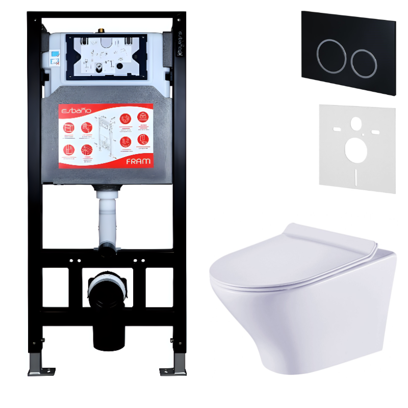 Комплект Унитаз подвесной Esbano Aster ESUPASTEW белый глянец + Инсталляция Fram + Кнопка ESINKRG11MB