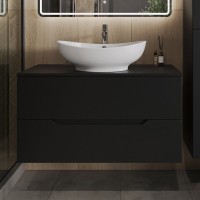 Тумба с раковиной Orange Line 100 подвесная, 2 ящика, матовая черная с раковиной B08-585w