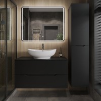 Тумба с раковиной Orange Line 100 подвесная, 2 ящика, матовая черная с раковиной B08-585w