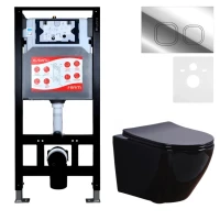 Комплект 3 в 1 Унитаз подвесной Esbano Azalea ESUPAZALB + Инсталляция Fram + Кнопка ESINLPS10SC цвет глянцевый хром
