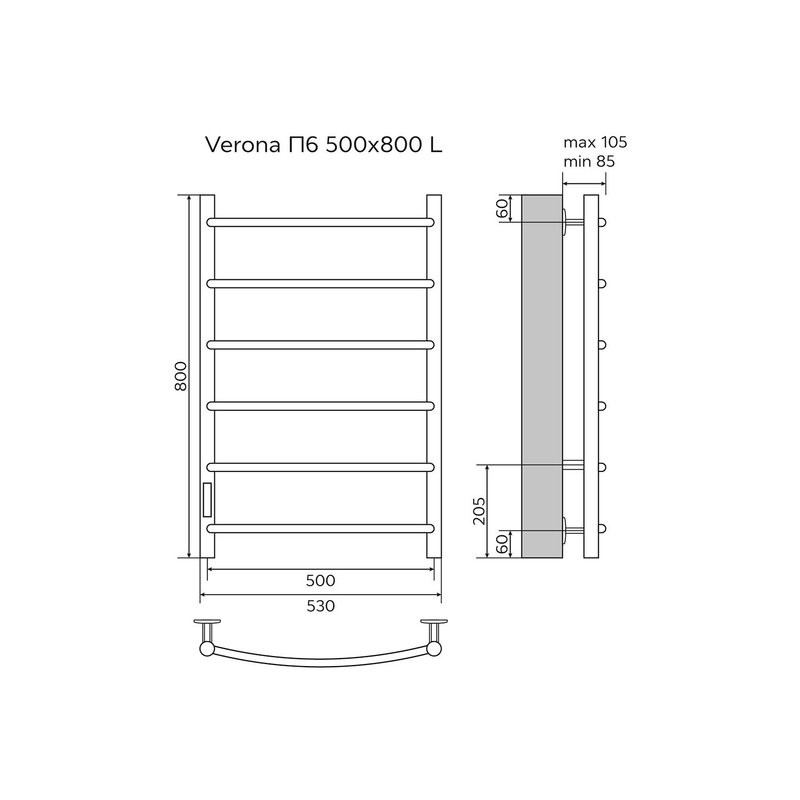 Полотенцесушитель электрический Azario VERONA 500/800 белый (AZ04758W)