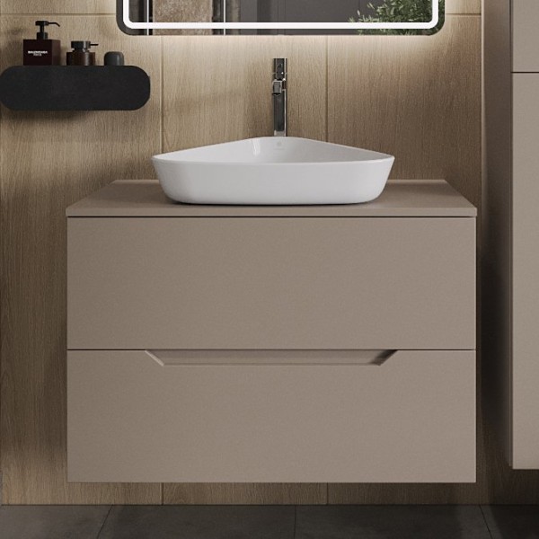 Тумба с раковиной Orange Line 80 подвесная, 2 ящика, матовый латте с раковиной B07-500W