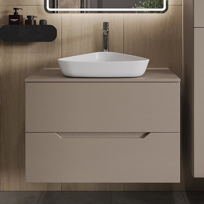 Тумба с раковиной Orange Line 80 подвесная, 2 ящика, матовый латте с раковиной B07-500W