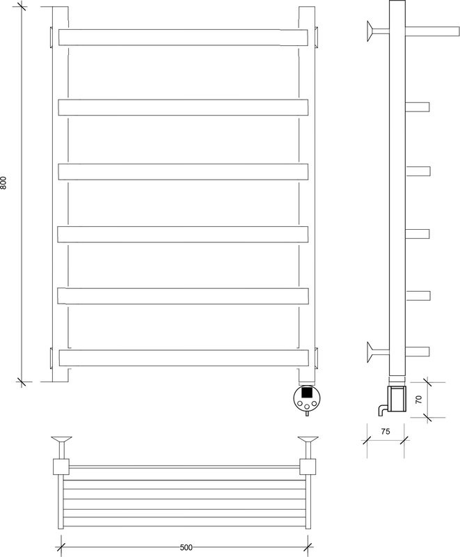 Полотенцесушитель электрический Secado Корсано 1 СП 85x55 см, подключение справа, матовый черный, лесенка, с полкой