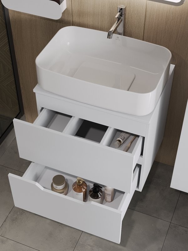 Мебель для ванной комнаты Orange Line 60 подвесная, 2 ящика, матовая белая с раковиной B07-600W