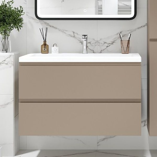 Тумба с раковиной Art&Max Bianchi 90 подвесная, капучино матовый, бела раковина