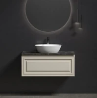 Тумба с раковиной Sancos Very 100 см, beige soft, столешница черный мрамор, раковина CN5005