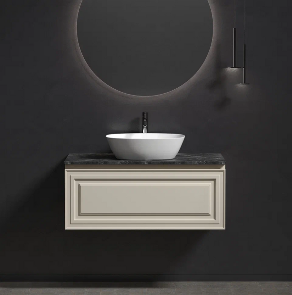 Тумба с раковиной Sancos Very 100 см, beige soft, столешница черный мрамор, раковина CN5005