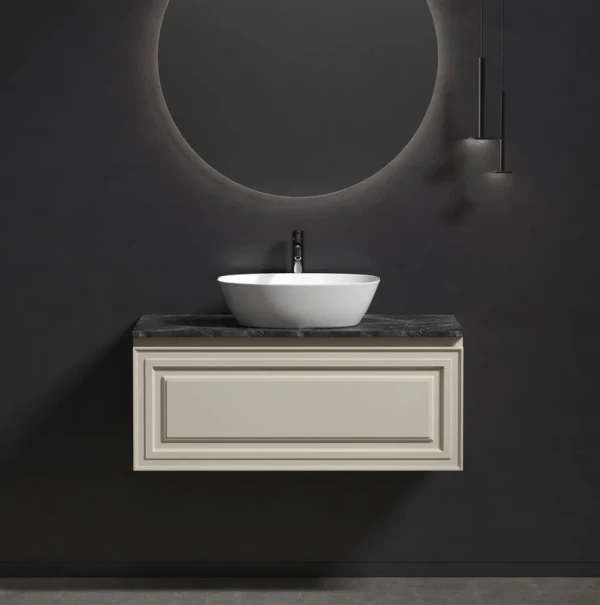 Тумба с раковиной Sancos Very 100 см, beige soft, столешница черный мрамор, раковина CN5005