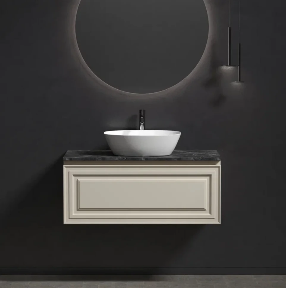 Тумба с раковиной Sancos Very 100 см, beige soft, столешница черный мрамор, раковина CN5005