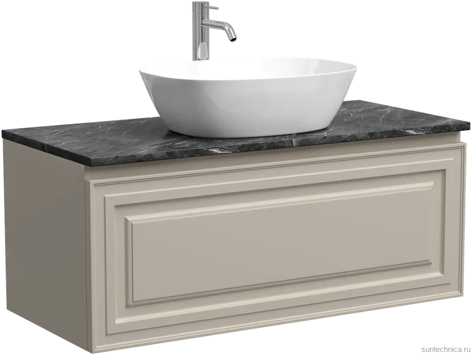 Тумба с раковиной Sancos Very 100 см, beige soft, столешница черный мрамор, раковина CN5005