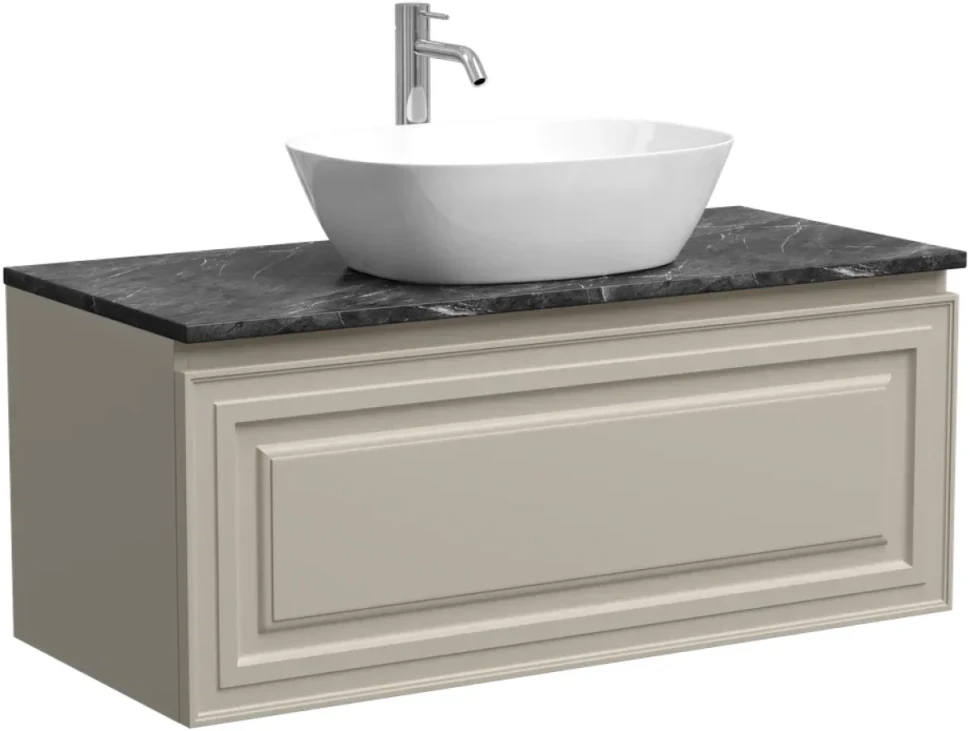 Тумба с раковиной Sancos Very 100 см, beige soft, столешница черный мрамор, раковина CN5005