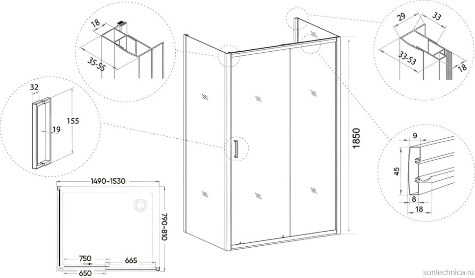 Душевой уголок Veconi Rovigo RV-046 150x80
