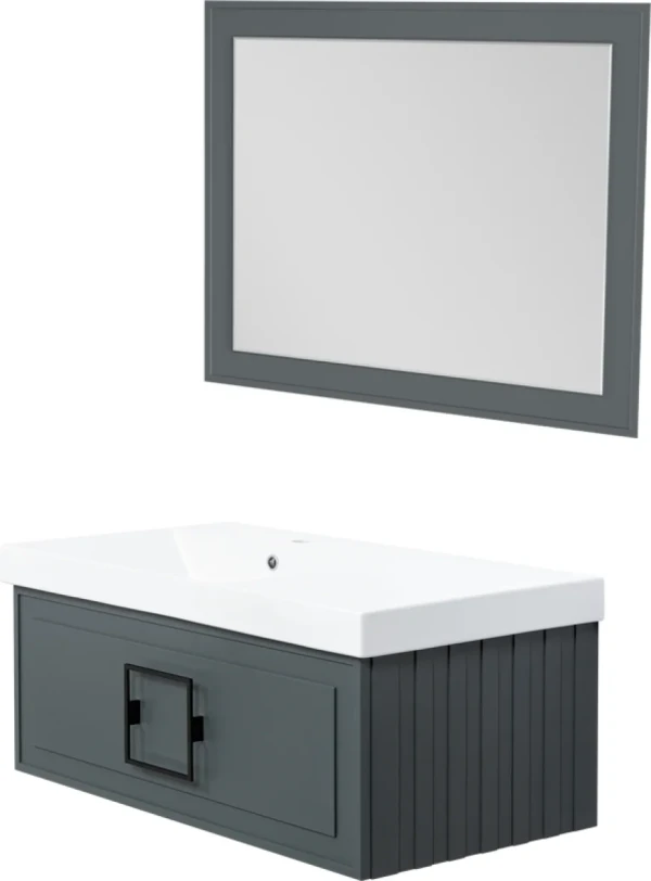 Мебель для ванной комнаты La Fenice Cubo 90 L серая, ручка черная