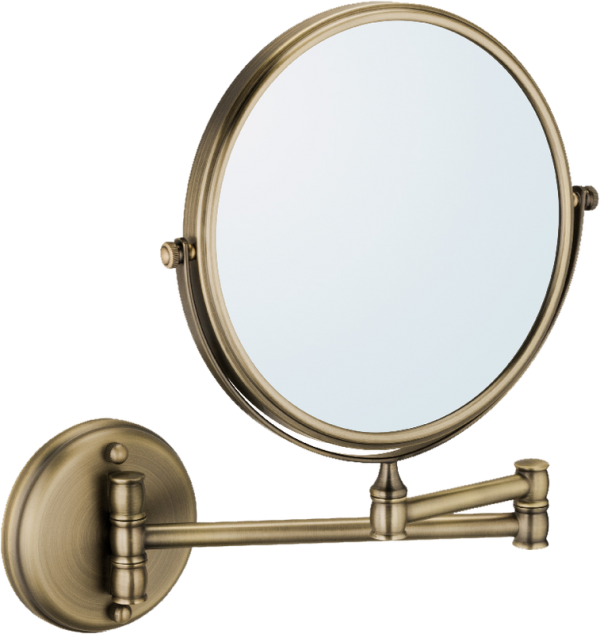 Косметическое зеркало Fixsen Antik FX-61121 без подсветки, двухстороннее, телескопическое, поворотное, античная латунь