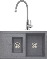 Комплект Мойка AQUATON Делия 87 серая + Смеситель ESKO Snake K44 G хром, серый с гибким изливом