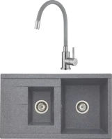 Комплект Мойка AQUATON Делия 87 серая + Смеситель ESKO Snake K44 G хром, серый с гибким изливом