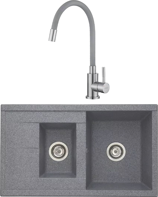 Комплект Мойка AQUATON Делия 87 серая + Смеситель ESKO Snake K44 G хром, серый с гибким изливом