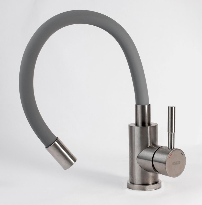 Комплект Мойка AQUATON Делия 87 серая + Смеситель ESKO Snake K44 G хром, серый с гибким изливом