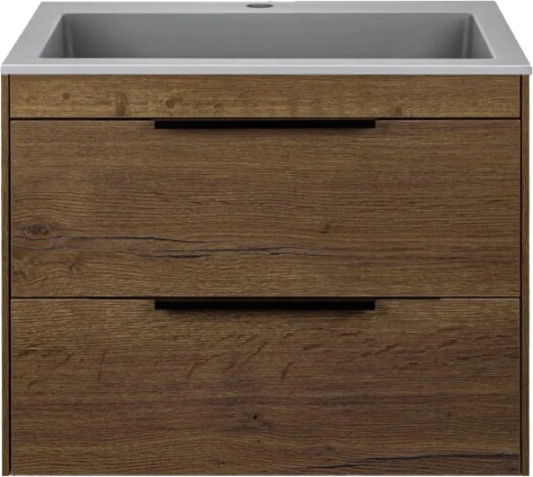 Тумба с раковиной Vincea Chiara 2D 60, 2 ящика, дуб табак, с серой раковиной