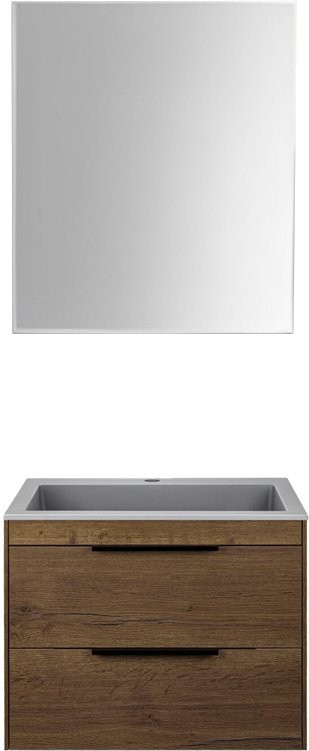 Тумба с раковиной Vincea Chiara 2D 60, 2 ящика, дуб табак, с серой раковиной