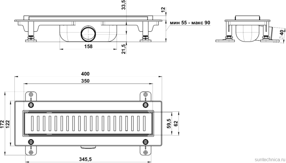 Душевой трап Good Door ТЛ00025 34,5x5,3 см, черный