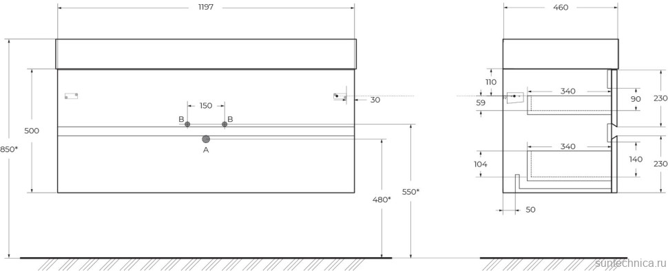 Тумба под раковину Cezares Molveno 46 120 legno grigio