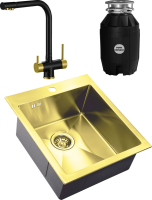 Комплект Мойка Zorg Inox PVD SZR-4551 bronze + Смеситель Sanitary ZR 348 YF BLACK BRONZE + Измельчитель Bone Crusher BC 810-AS
