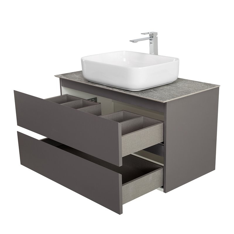 Тумба под раковину со столешницей BelBagno Kraft 90 подвесная, матовая темно-серая, столешница kep-90-grn