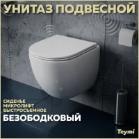 Унитаз подвесной Teymi Lina S T40102 с микрофлитом, безободковый, белый