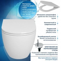 Унитаз подвесной Teymi Lina S T40102 с микрофлитом, безободковый, белый