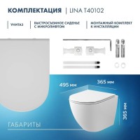 Унитаз подвесной Teymi Lina S T40102 с микрофлитом, безободковый, белый