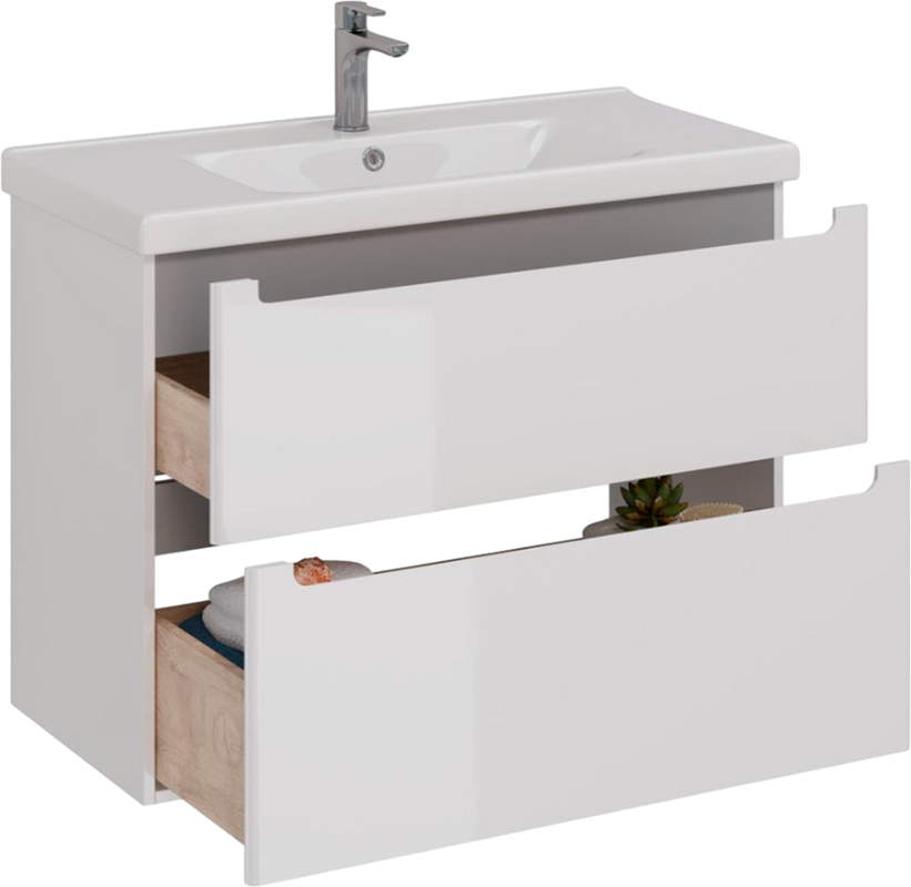 Тумба с раковиной Lemark Buno 100 белая глянцевая, 2 ящика