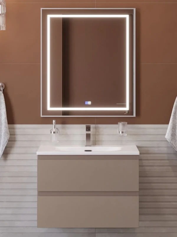 Мебель для ванной комнаты BelBagno Kraft 60 подвесная, матовая бежевая, раковина bb-8099-60