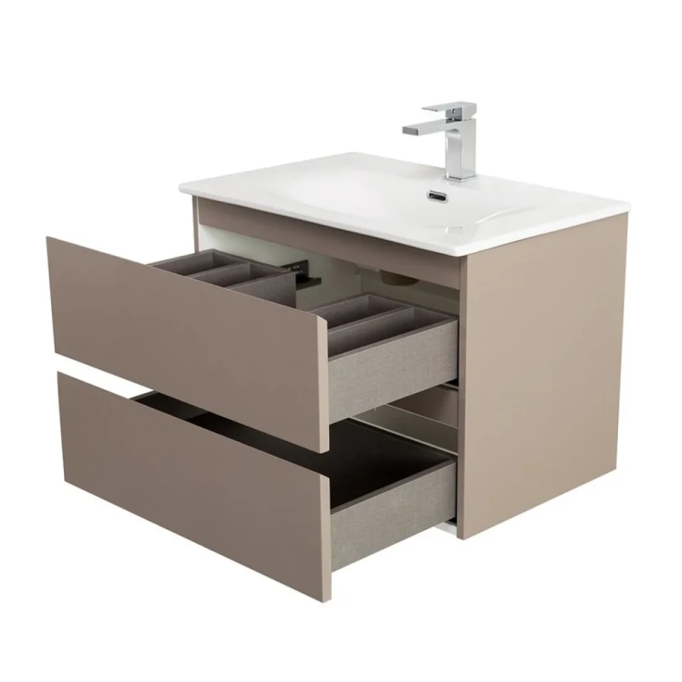Мебель для ванной комнаты BelBagno Kraft 60 подвесная, матовая бежевая, раковина bb-8099-60