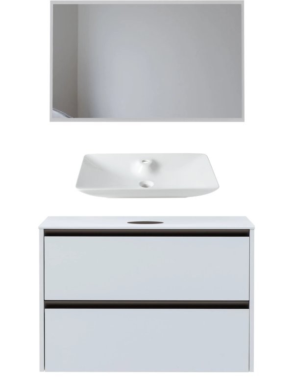 Мебель для ванной комнаты Allen Brau Activity 100 с подсветкой, матовый белый, олива браш, столешница белая, раковина Fantasy Y 64x40, белая