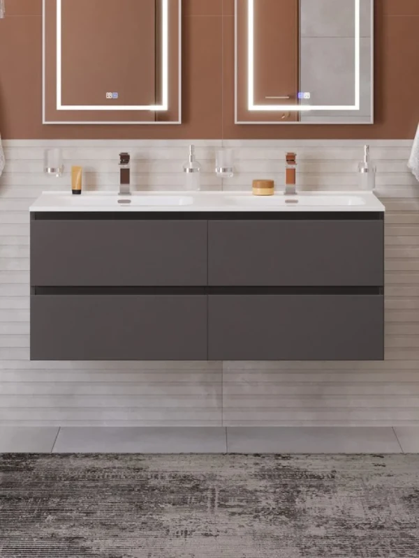Тумба с раковиной BelBagno Kraft 120 подвесная, матовая темно-серая, раковина bb1200-2-etl, для двоих