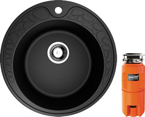 Комплект Мойка Omoikiri Tovada 51-BL черная + Измельчитель Nagare slim 1250