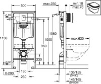 Комплект Унитаз подвесной Wanfald Lauta 47302100005 белый + Инсталляция Grohe Rapid SL 38772001 3 в 1 с кнопкой смыва