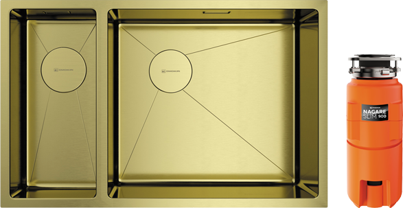 Комплект Мойка Omoikiri Taki 69-2-U/IF-LG светлое золото, R + Измельчитель Nagare slim 900