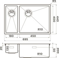 Комплект Мойка Omoikiri Taki 69-2-U/IF-LG светлое золото, R + Измельчитель Nagare slim 900