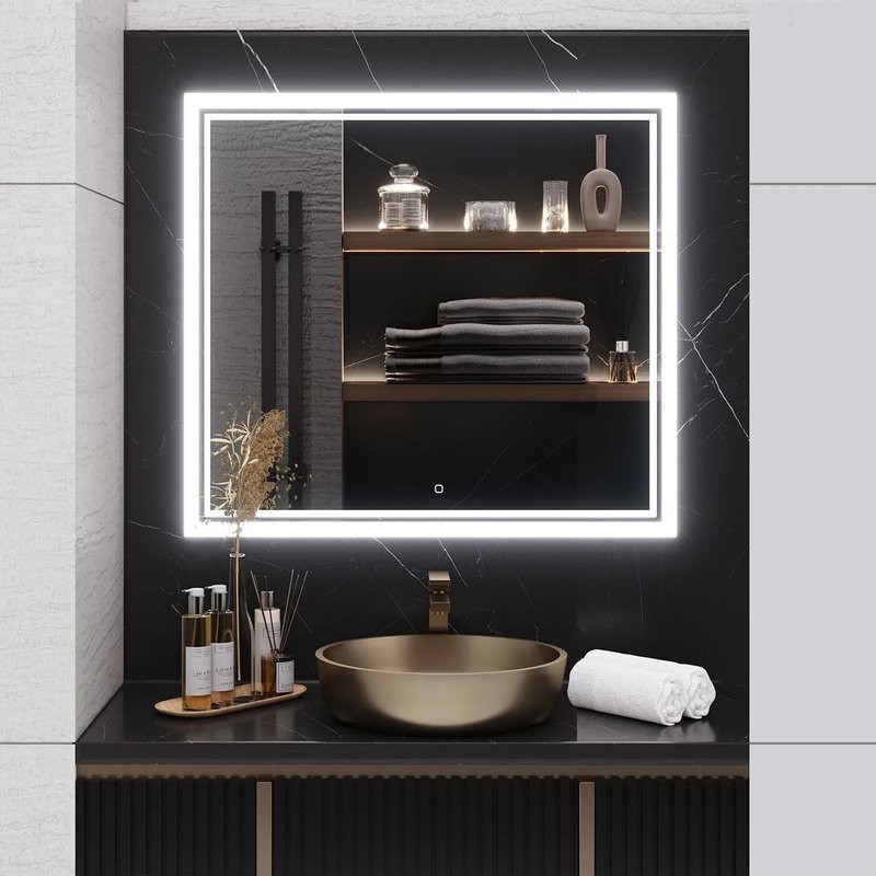 Зеркало Emmy Аврора 250694 80х80, белое, с LED-подсветкой
