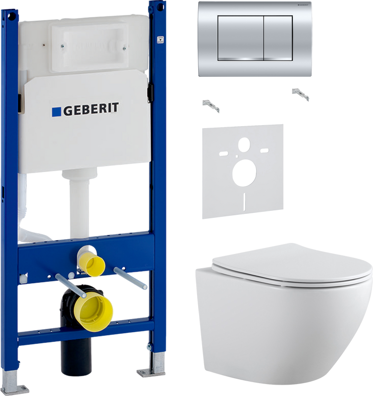 Комплект Унитаз подвесной Aquanet Cetus 2.0 W rimless + Звукоизоляция Geberit + Инсталляция Duofix Delta 458.163.21.1 с кнопкой смыва, хром