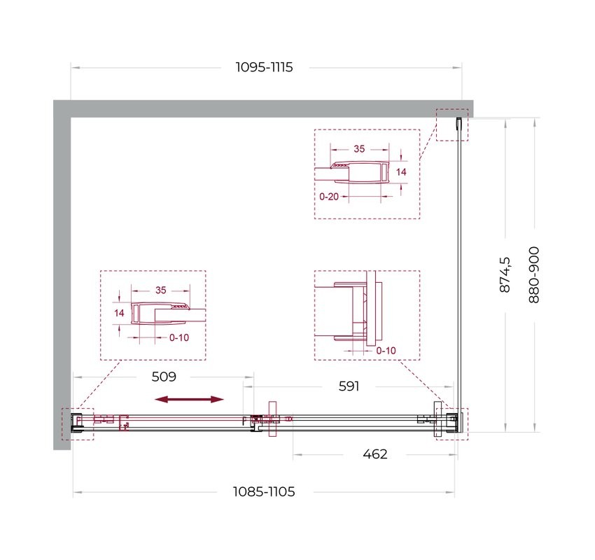 Душевой уголок BelBagno Soft Close-1 AH-1-110/90-C-Cr профиль хром