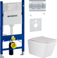 Комплект Унитаз подвесной Ceramicanova Metric Rimless CN3007 с микролифтом, безободковый + Звукоизоляция Geberit + Инсталляция Duofix Delta 458.163.21.1 с кнопкой смыва, хром