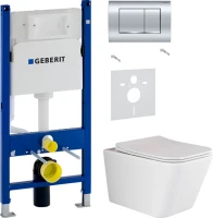 Комплект Унитаз подвесной Ceramicanova Metric Rimless CN3007 с микролифтом, безободковый + Звукоизоляция Geberit + Инсталляция Duofix Delta 458.163.21.1 с кнопкой смыва, хром