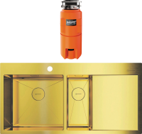 Комплект Мойка Omoikiri Akisame 100-2-LG-L светлое золото + Измельчитель Nagare slim 1250